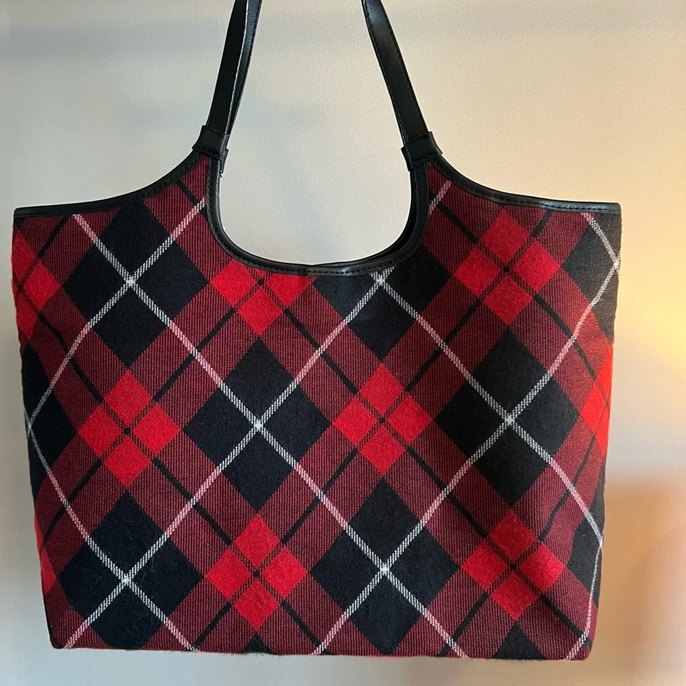 VICTORIA'S SECRET Black and Red Plaid Tote Shoulder Bag